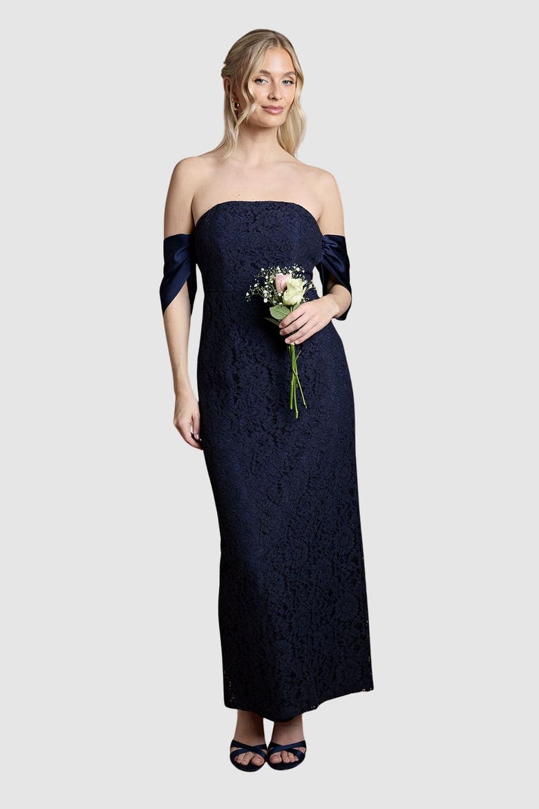 Bardot Neck Short Sleeve Maxi Dress, Main, color, Navy
