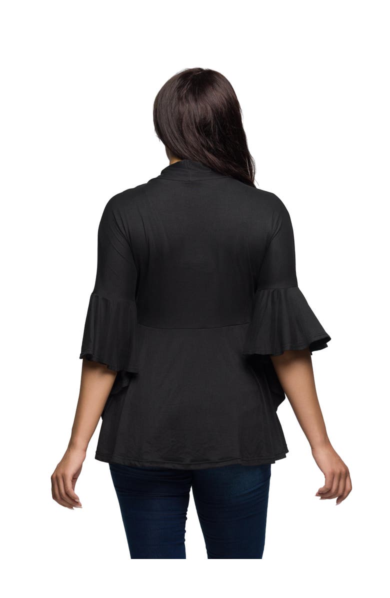 24seven Comfort Apparel Tie Front Bell Sleeve Cardigan, Alternate, color, Black