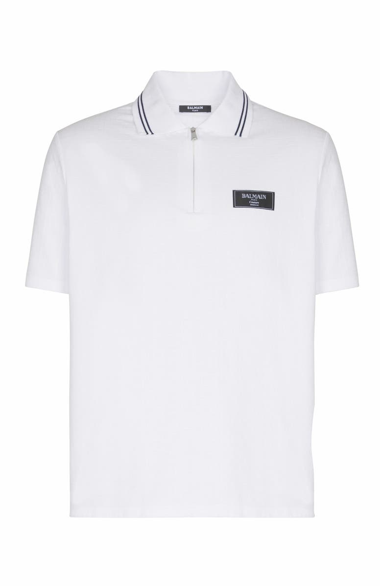 Balmain Monogrammed Polo Shirt With Balmain Couture Label, Alternate, color, White