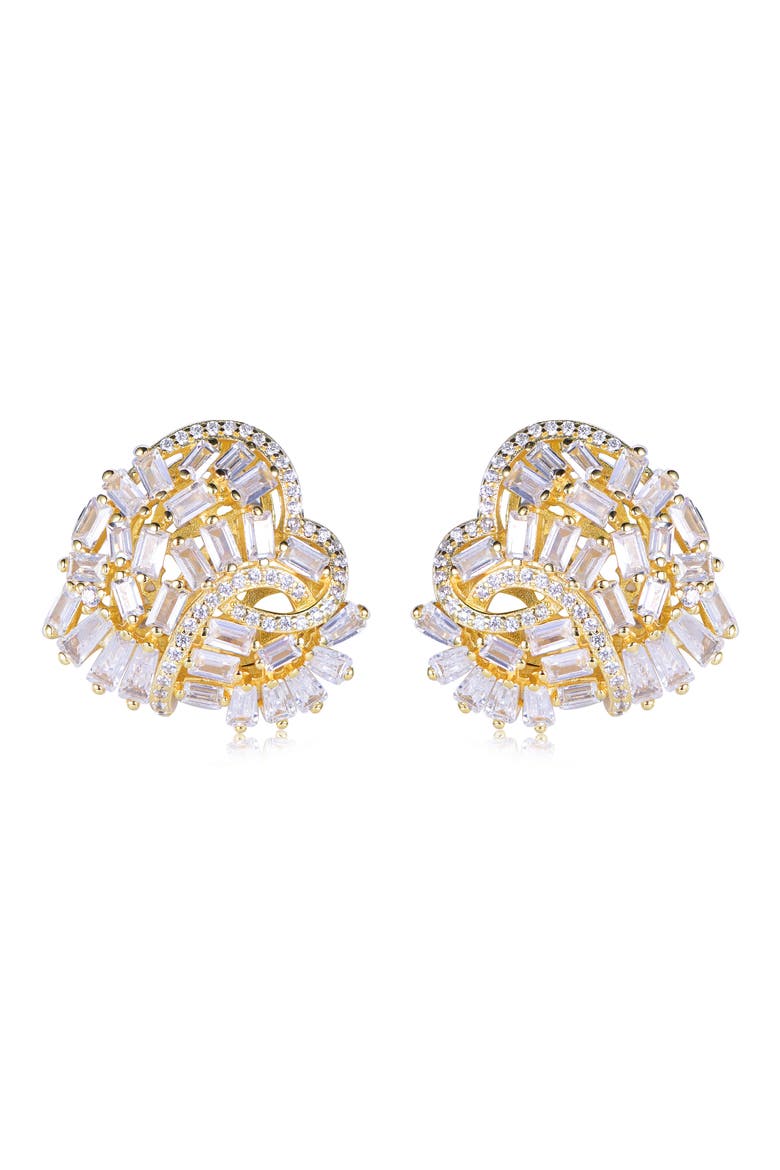 Cubic Zirconia Cluster Heart Stud Earrings, Main, color, YELLOW
