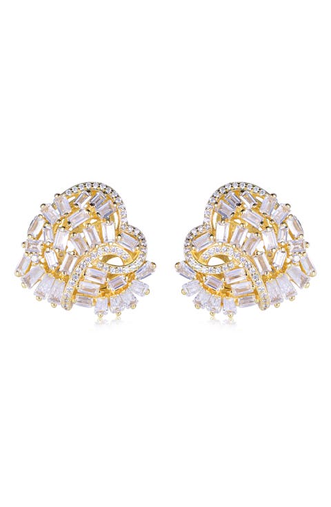 Cubic Zirconia Cluster Heart Stud Earrings