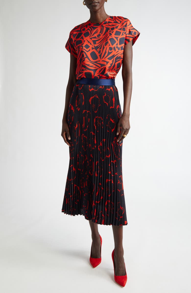 ST. JOHN Botanical Print Mixed Media Top, Alternate, color,