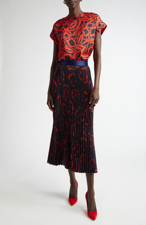 St John St. John Collection Botanical Print Mixed Media Top In Orange