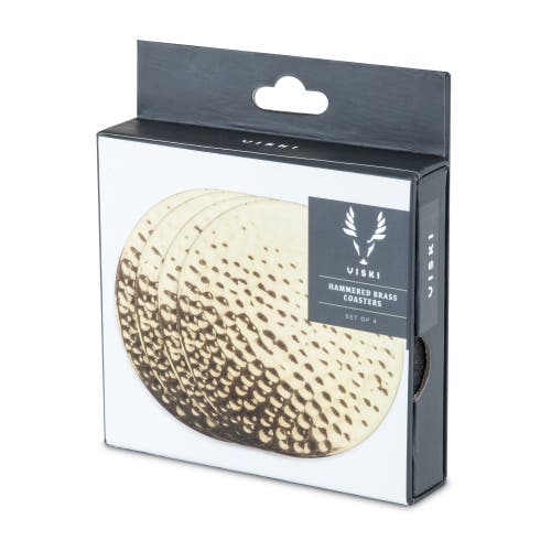 Viski Belmont Hammered Brass Coasters In Gold