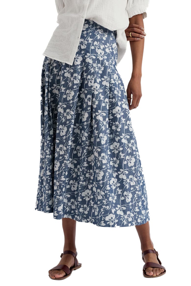 Jamboree Organic Cotton Chambray Midi Skirt, Main, color, MALLOW VINE INDIGO