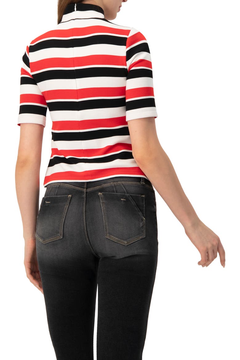 Striped Mock-Neck Knit Top, Alternate, color, Black-Red