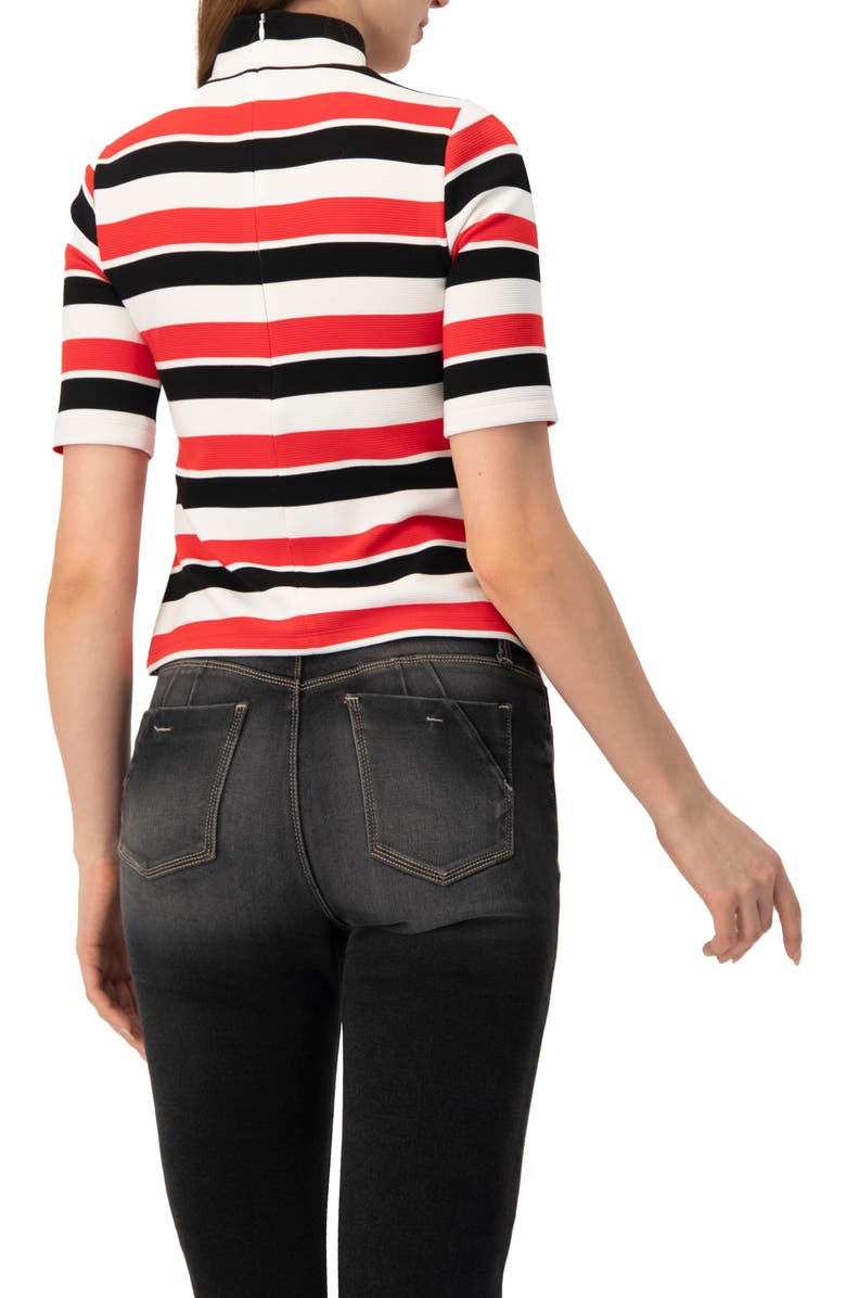IVONNE Striped Mock-Neck Knit Top, Alternate, color, Black-Red