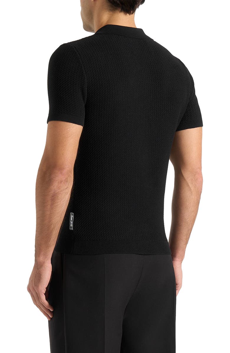 Manière De Voir Rowen Textured Knit Revere Polo Shirt, Alternate, color, Black