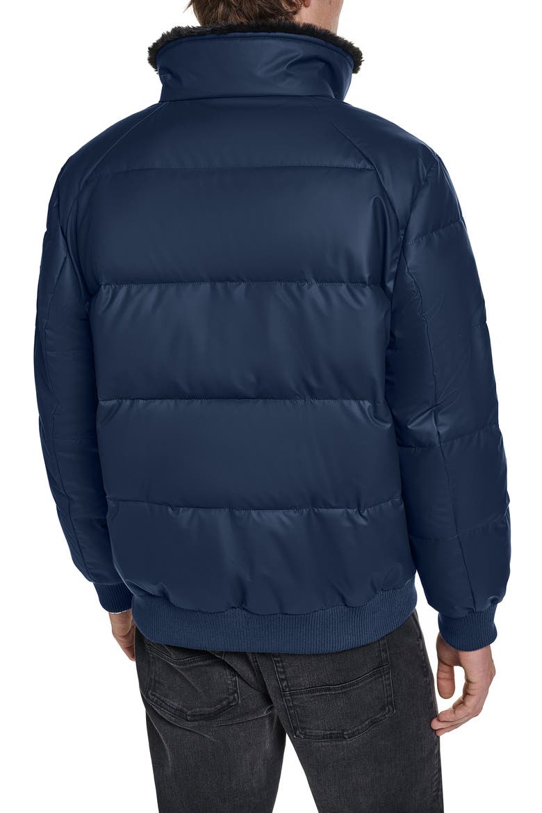 Quilted Bomber Jacket with Faux Shearling Collar, Alternate, color, NAVY
