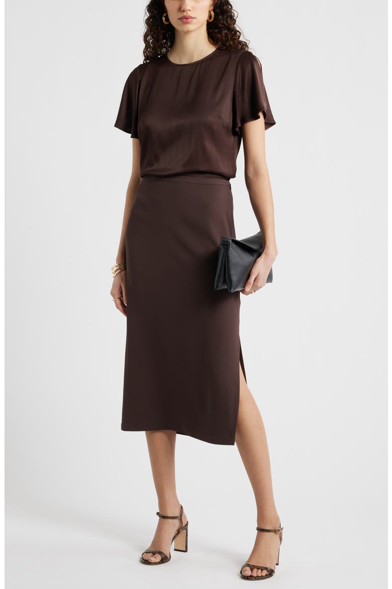 Crepe Midi Pencil Skirt, Alternate, color, BROWN COFFEE