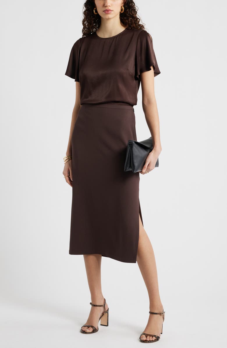 Nordstrom Crepe Midi Pencil Skirt, Alternate, color, Brown Coffee