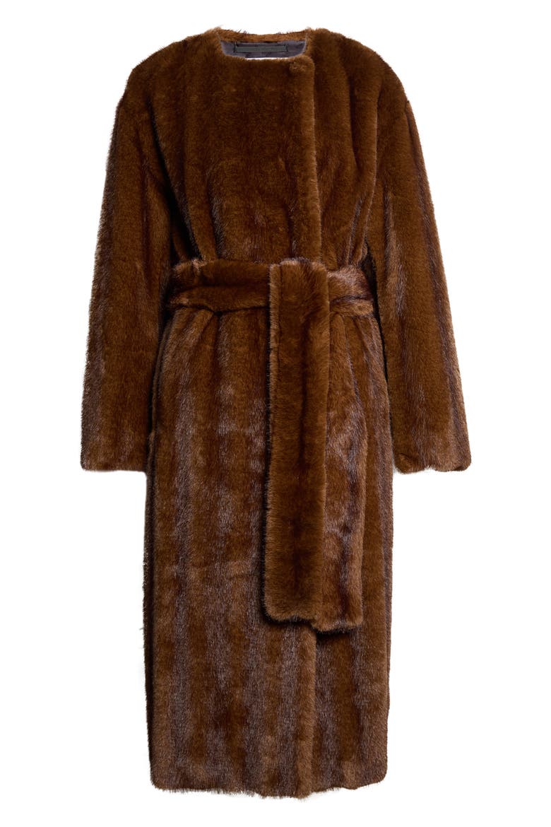 Miranda Faux Fur Coat, Alternate, color, BROWN