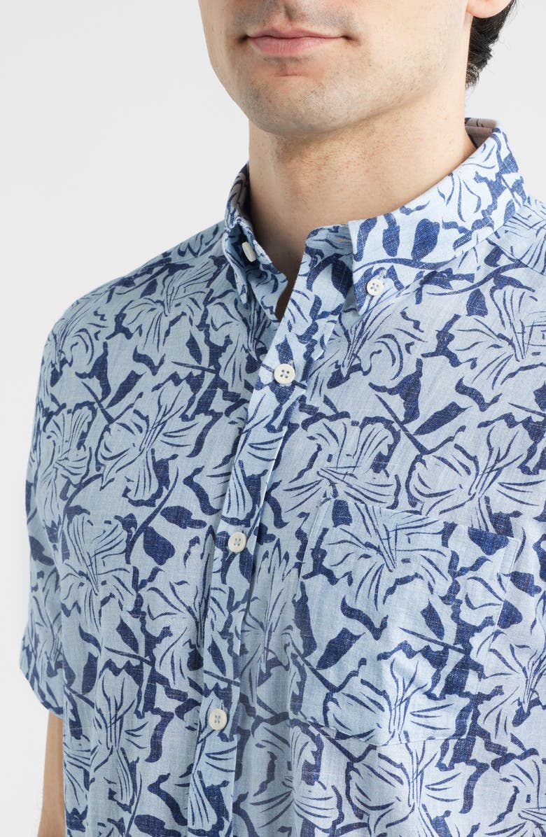 Johnston & Murphy Hampton Stretch Cotton Short Sleeve Button-Up Shirt, Alternate, color, Blue Hibiscus