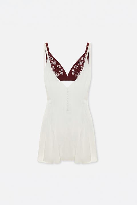 The Broderie Anglaise Edit Satin Dress With Embroidered Bra Panel