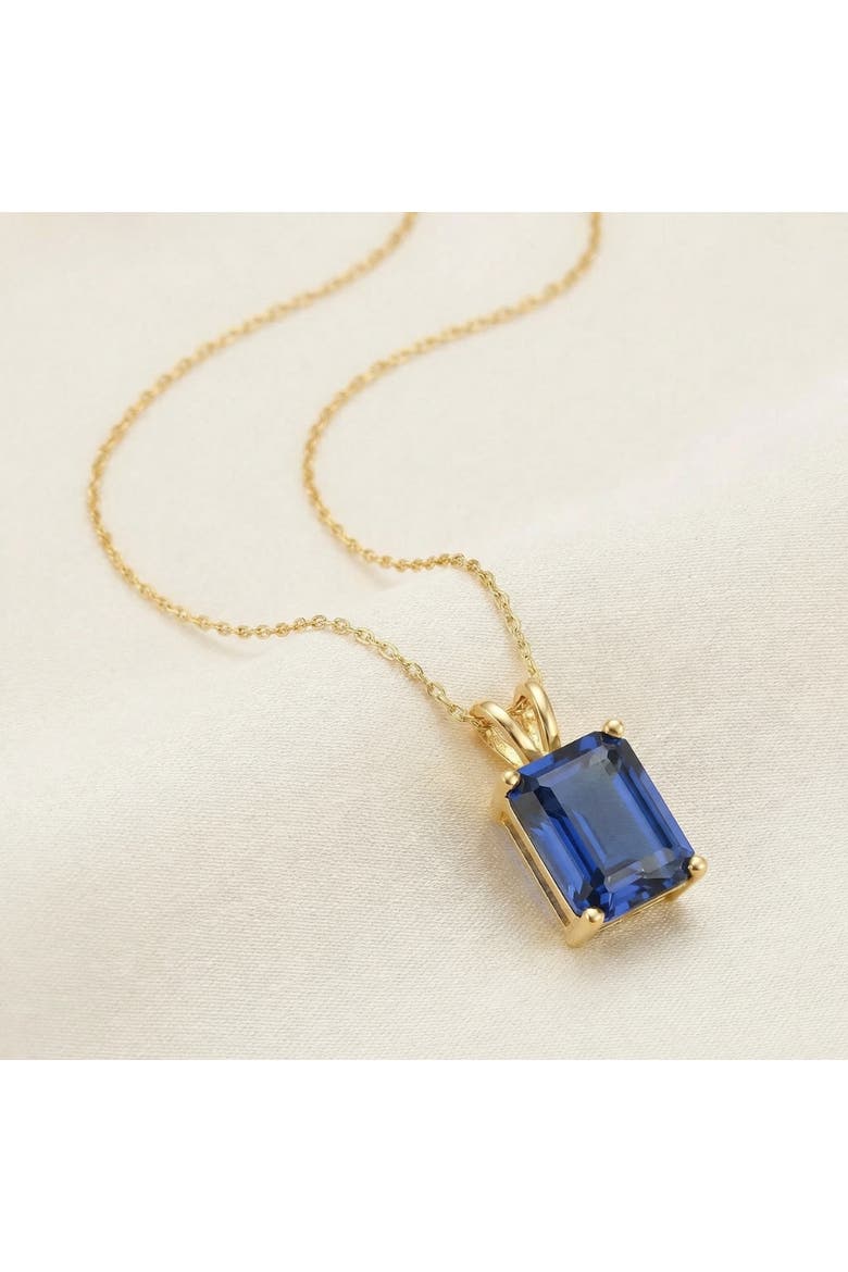 7 1/2Ct Blue Sapphire Diamond Solitaire Pendant 14k Gold Necklace Lab Grown, Alternate, color, 14k Yellow Gold