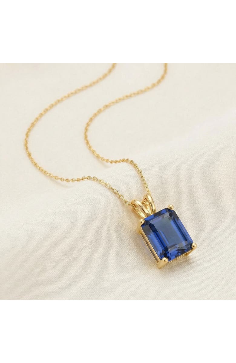 Bliss Diamond 7 1/2Ct Blue Sapphire Diamond Solitaire Pendant 14k Gold Necklace Lab Grown, Alternate, color, 14K Yellow Gold