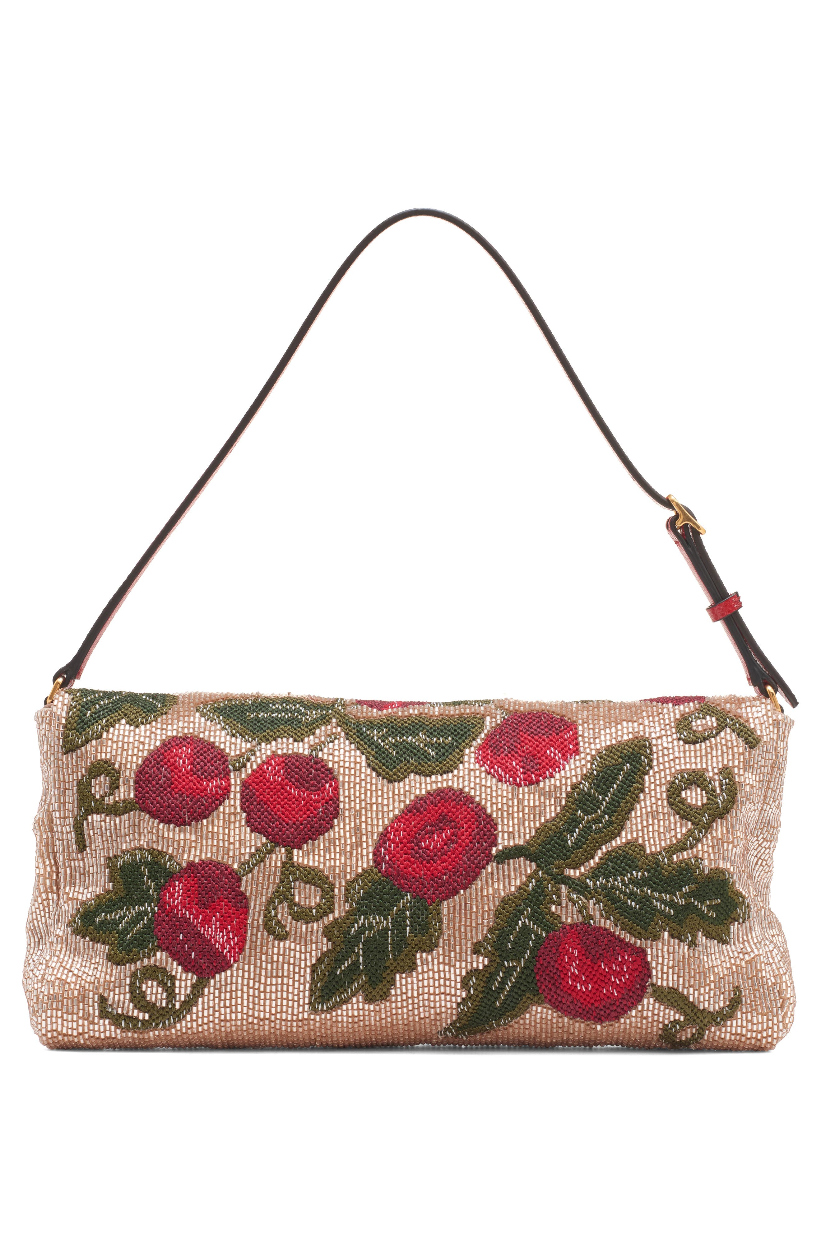 Valentino Garavani Embroidered & Beaded Satin Shoulder Bag, Alternate, color, Multicolor/ Rouge Pur