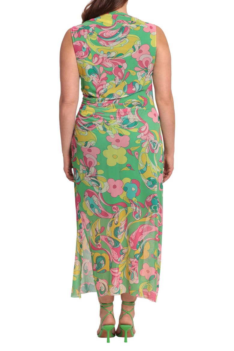 Floral Shirred Midi Dress, Alternate, color, ABSINTHE GREEN/ PINK
