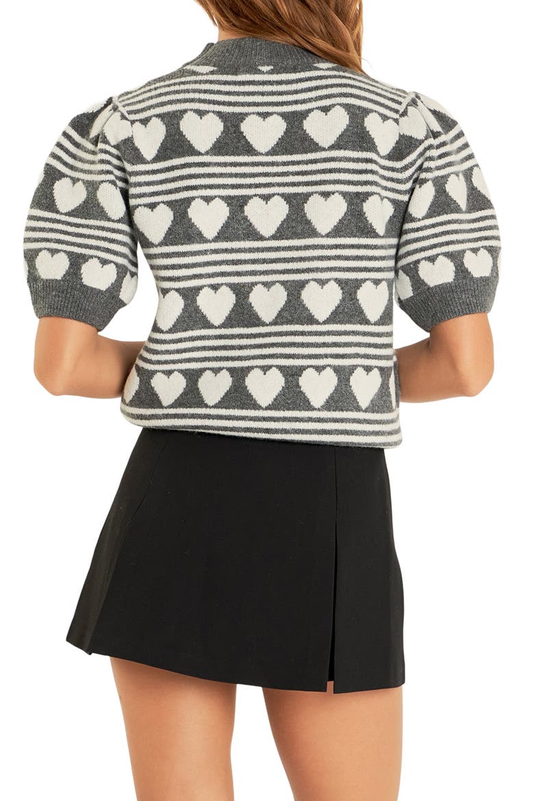 Heart Stripe Puff Sleeve Sweater, Alternate, color, CHARCOAL/ WHITE
