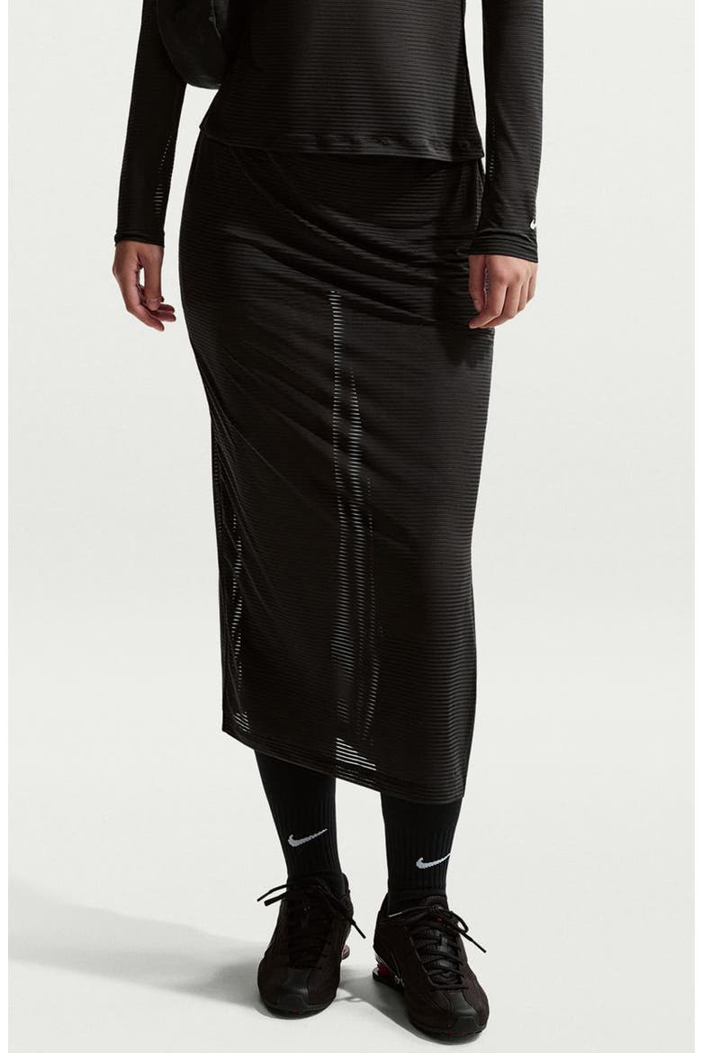 Stripe Sheer Midi Skirt, Main, color, BLACK/ SAIL