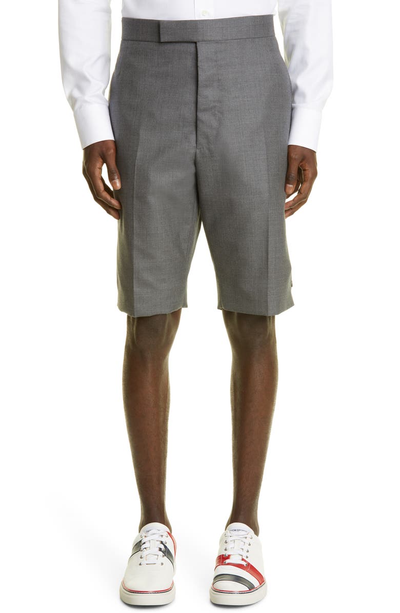 Thom Browne Men's Back Strap Flat Front Wool Shorts, Main, color, Medium Grey