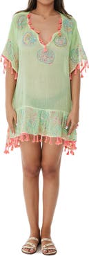 RANEES Embroidered Cotton Short Poncho