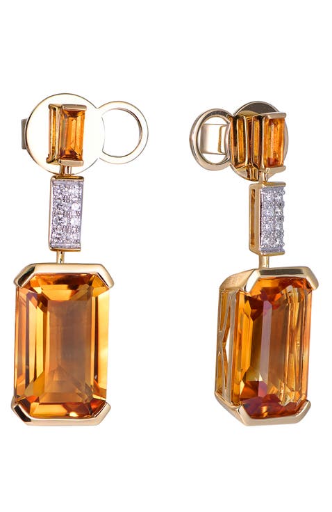 Citrine Earrings with Diamonds