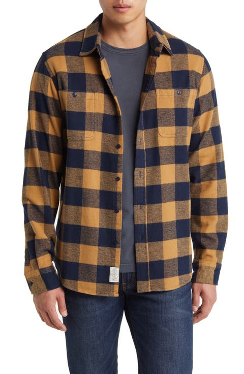 Buffalo Check Flannel Long Sleeve Button-Up Shirt