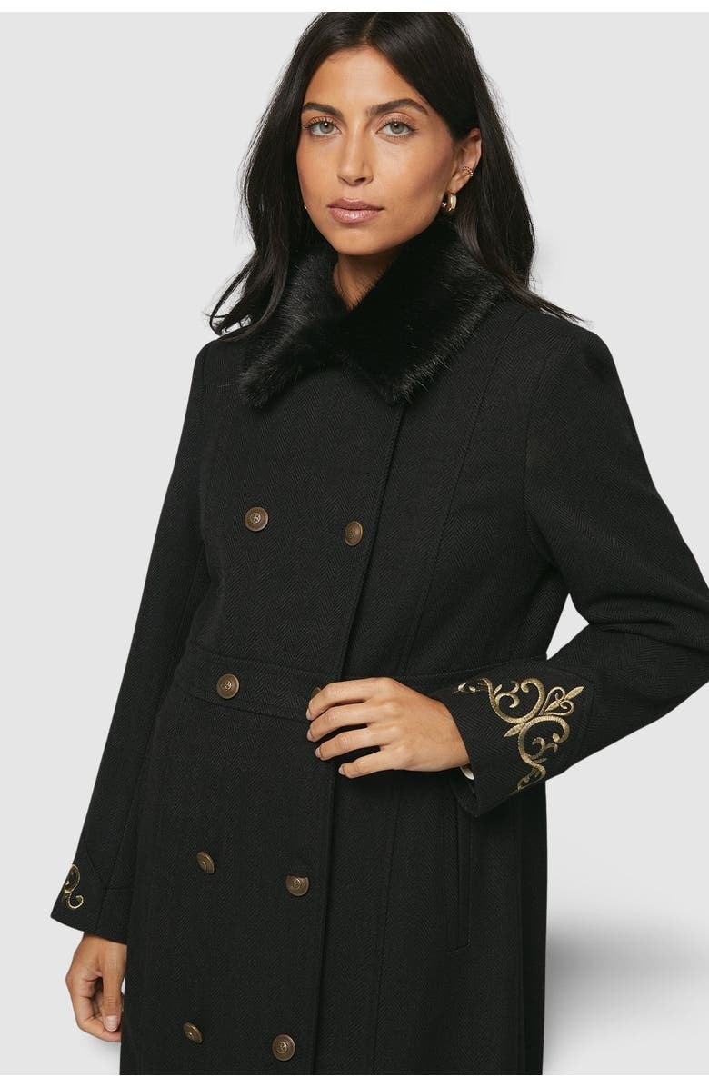 Wallis Faux Fur Military Coat, Alternate, color, Black