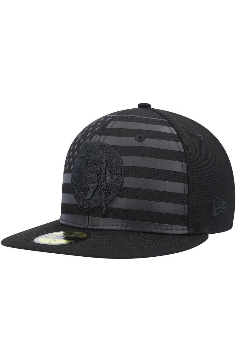 New Era Men's New Era Boston Celtics Black on Black Tonal Flag 59FIFTY Fitted Hat, Main, color, 