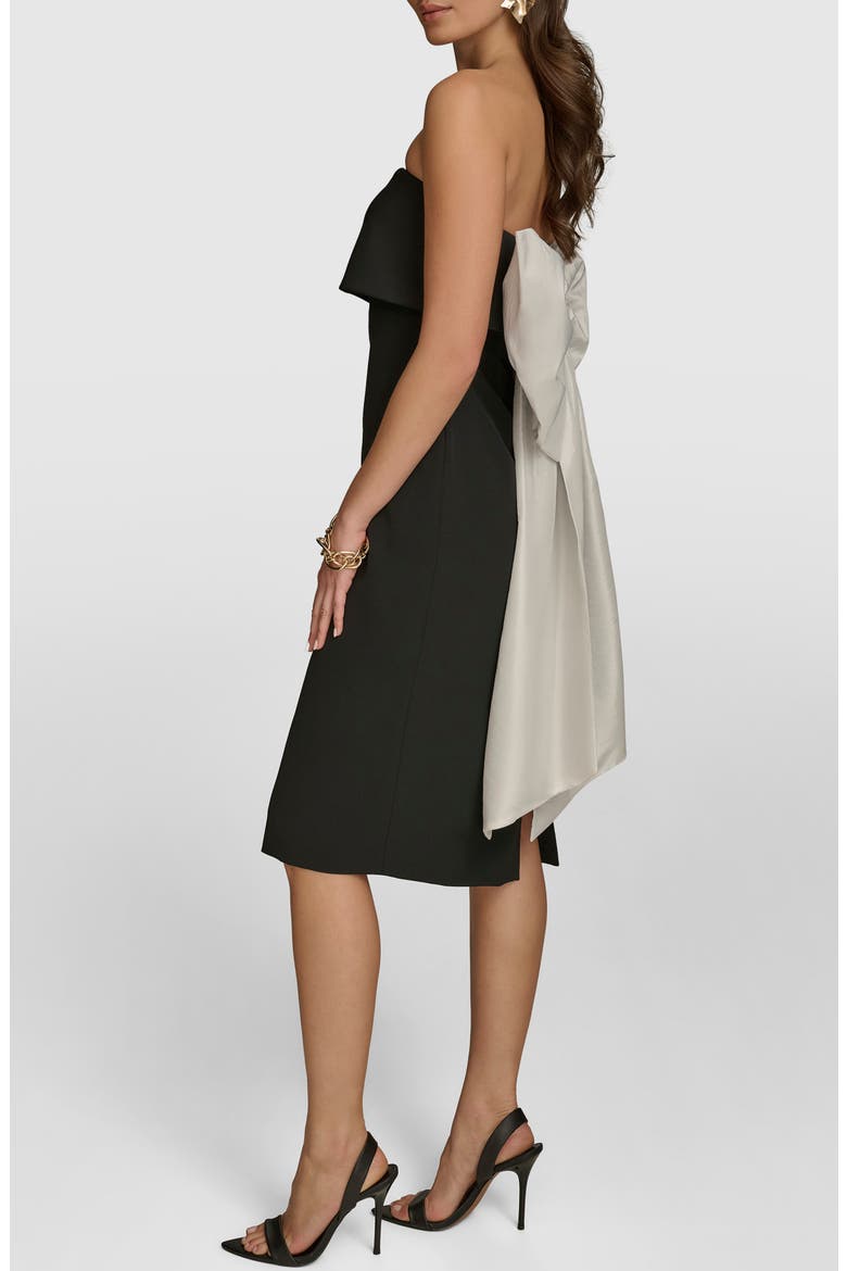 Contrast Bow Back Strapless Cocktail Dress, Alternate, color, BLACK CREAM