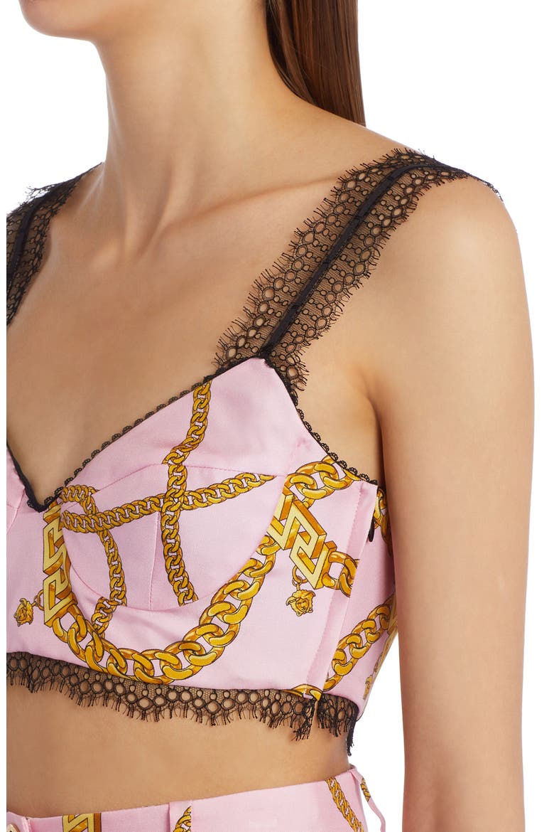 Chain Print Crop Silk Bustier Top, Alternate, color, CANDY GOLD