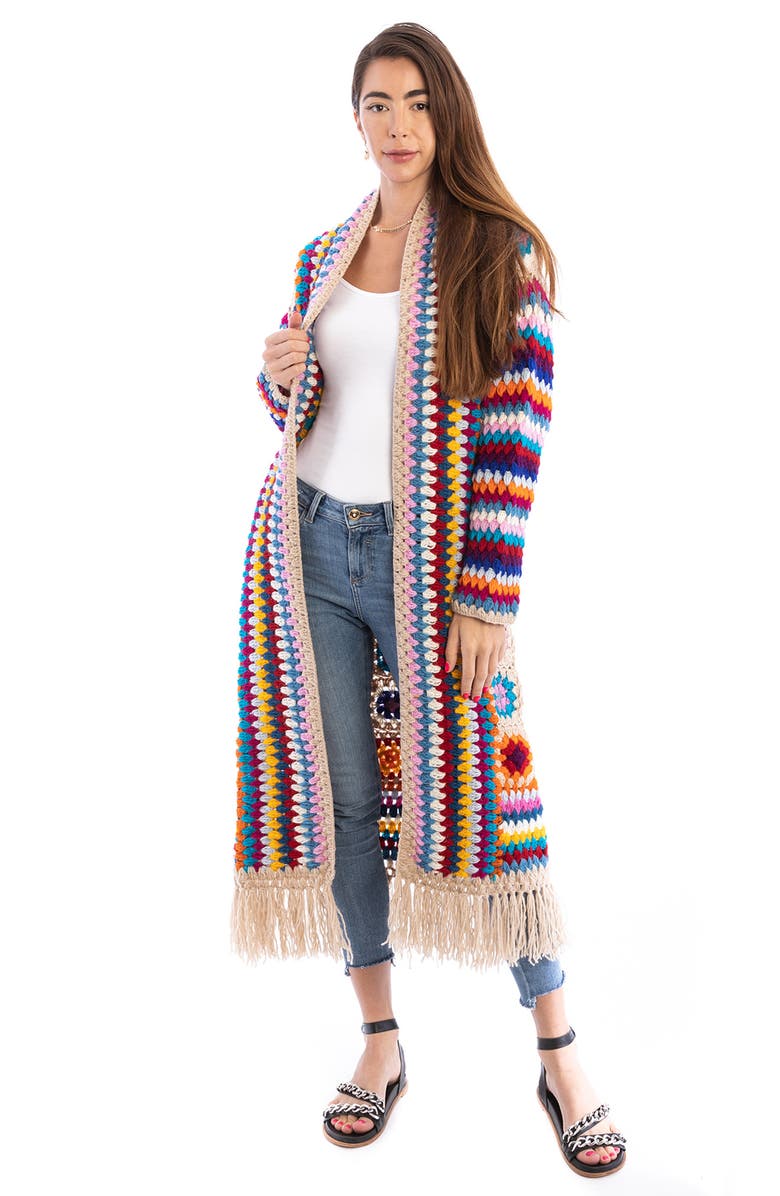 SAACHI Crochet Patchwork Fringe Duster, Alternate, color, Beige