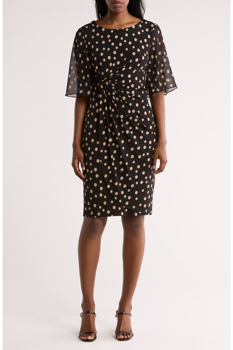 Flutter Sleeve Faux Wrap Dress, Main, color, BLACK/ CAMEL