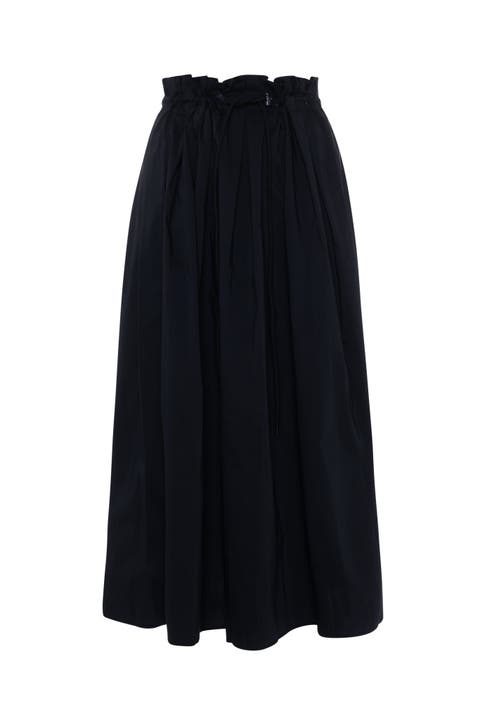 Cotton Paper Bag Waist Elastic Midi Skirt