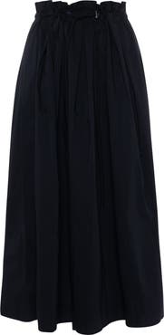 E.U.X. Exclusive Cotton Paper Bag Waist Elastic Midi Skirt