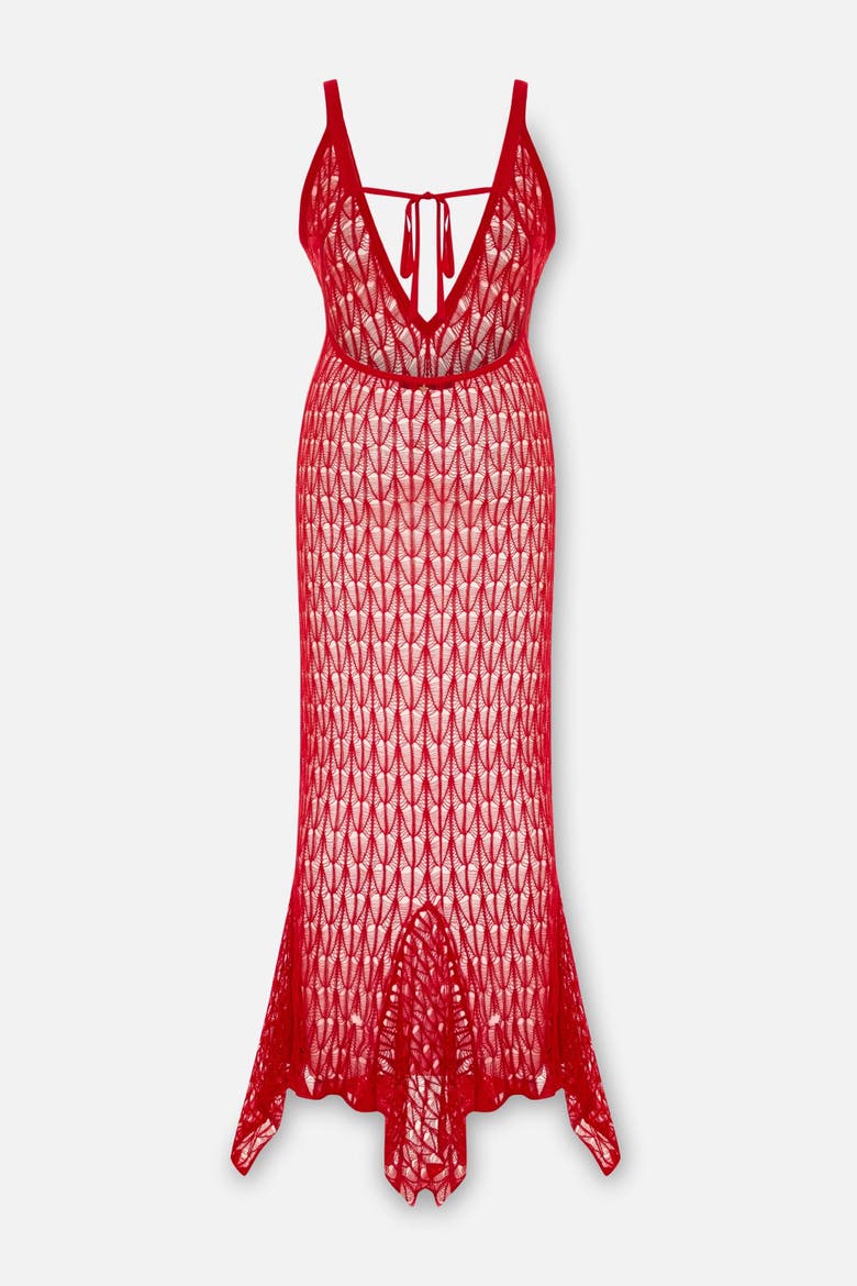 Open Knit Maxi Beach Dress, Alternate, color, Red