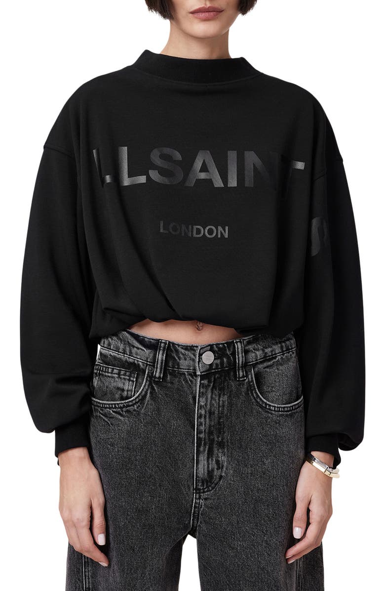 AllSaints Aster Logo Crop Sweatshirt, Main, color, 