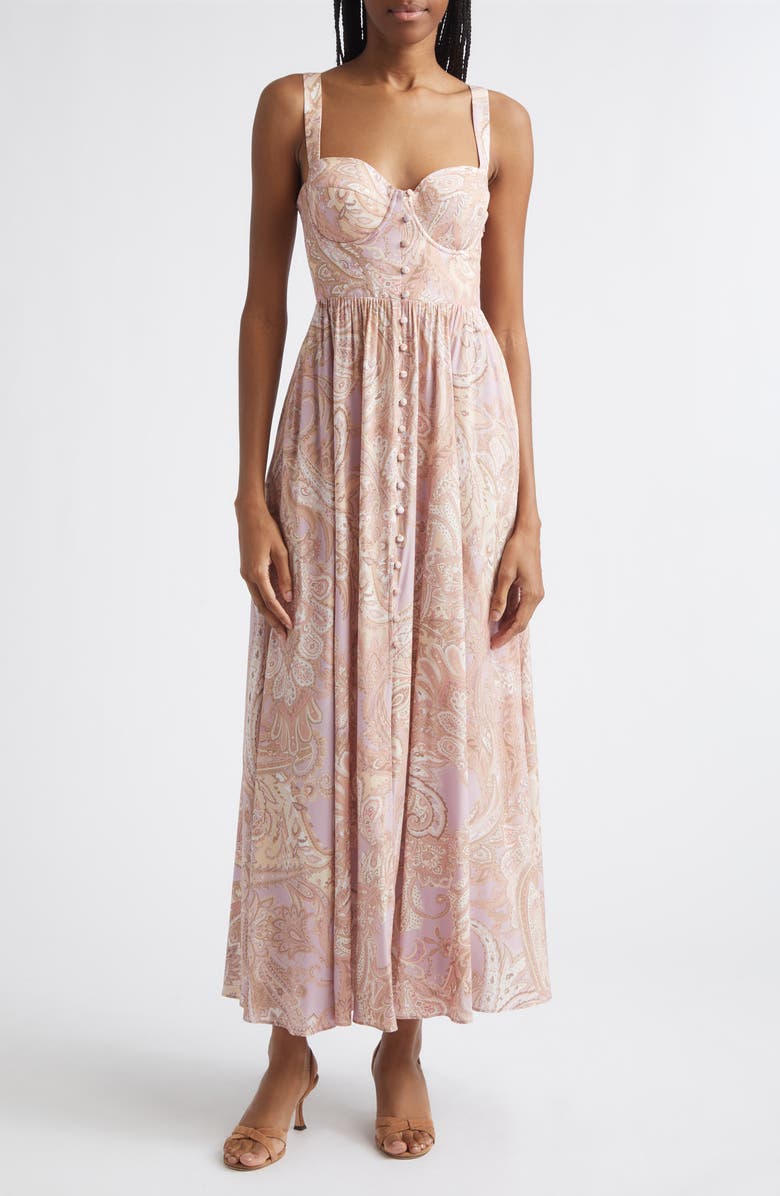 L'AGENCE Rosette Paisley Print Maxi Dress, Main, color, Mv/ Mt Trad Paisley