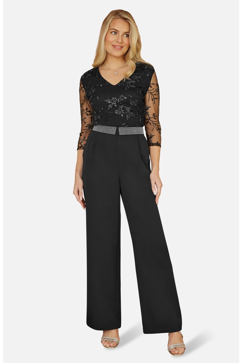 Diamante Waistband Wide Leg Trousers, Alternate, color, Black