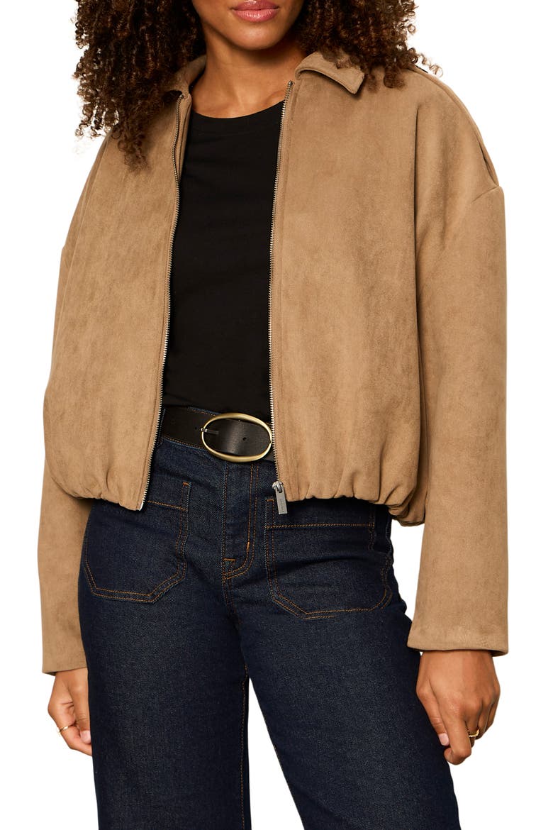 Takeoff Faux Suede Jacket, Main, color, ALMOND