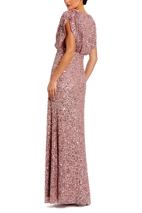 Mac Duggal Draped Sleeves Ruched Waist Detail V-neck Gown In Vintage Lilac