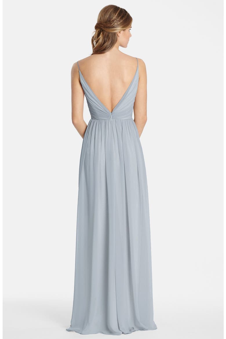 Draped V-Neck Chiffon Gown, Alternate, color, SILVER