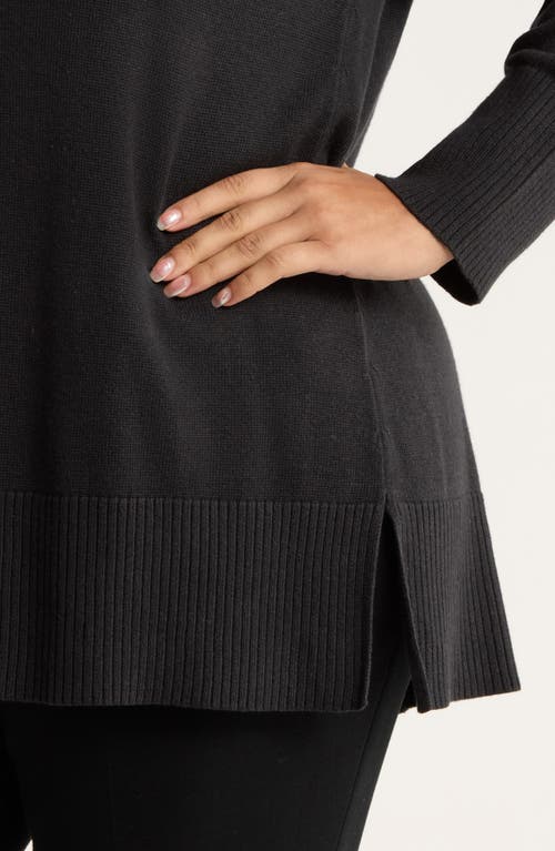 Eileen Fisher V-neck Cotton Blend Sweater In Black