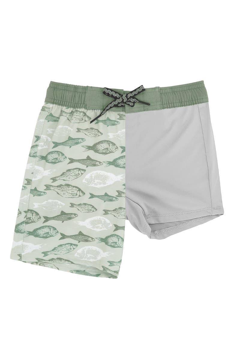 Feather 4 Arrow Kids' Classic Fish Print Board Shorts, Alternate, color, Sage