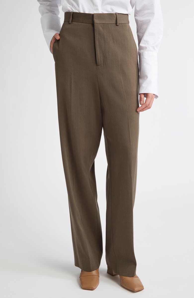 TEURN STUDIOS Straight Leg Wool Gabardine Trousers, Main, color, Khaki