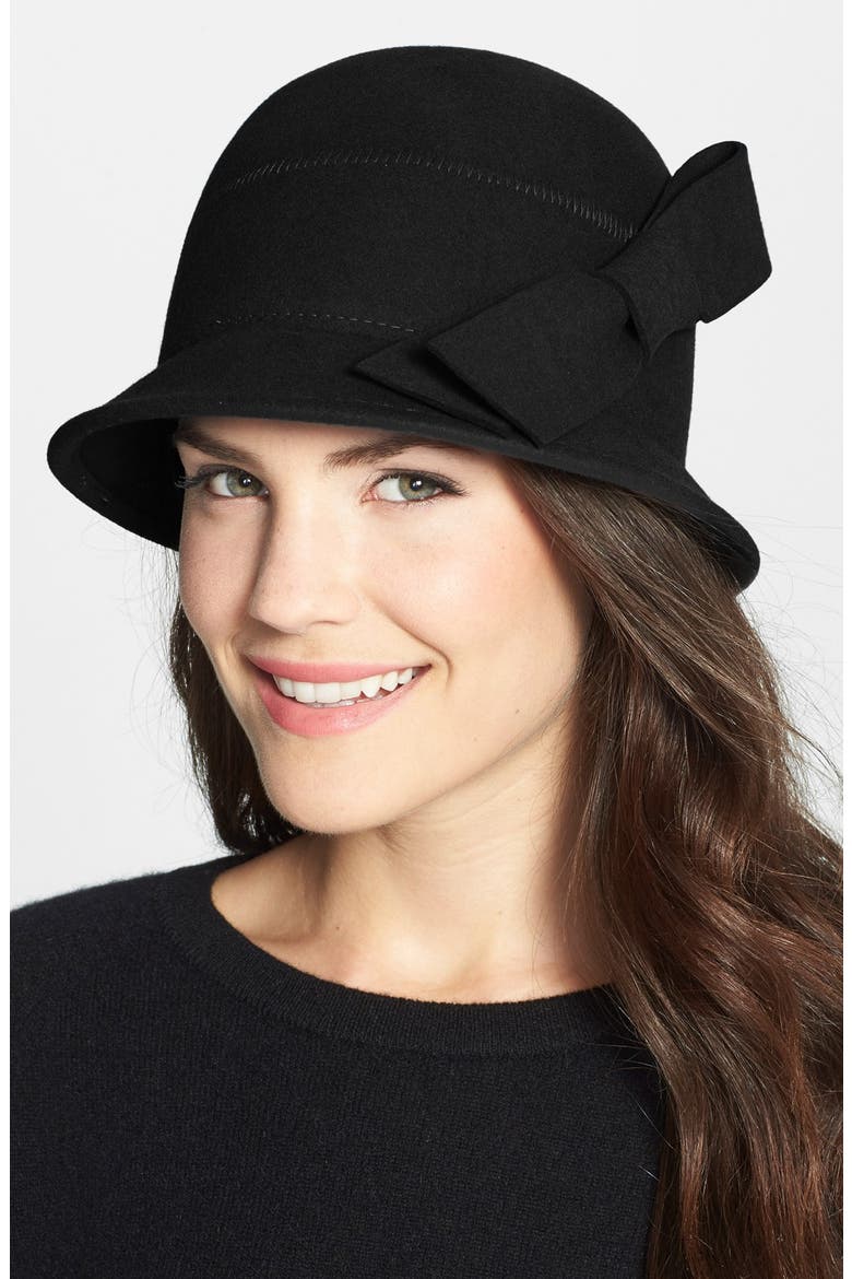 Bow Wool Cloche, Main, color, BLACK