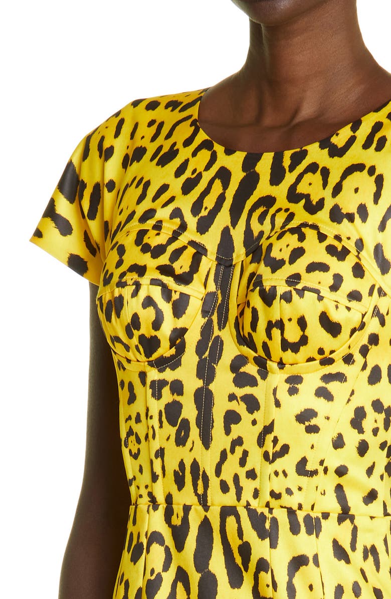 Dolce&Gabbana Leopard Print Bustier Bodice Sheath Dress, Alternate, color, 