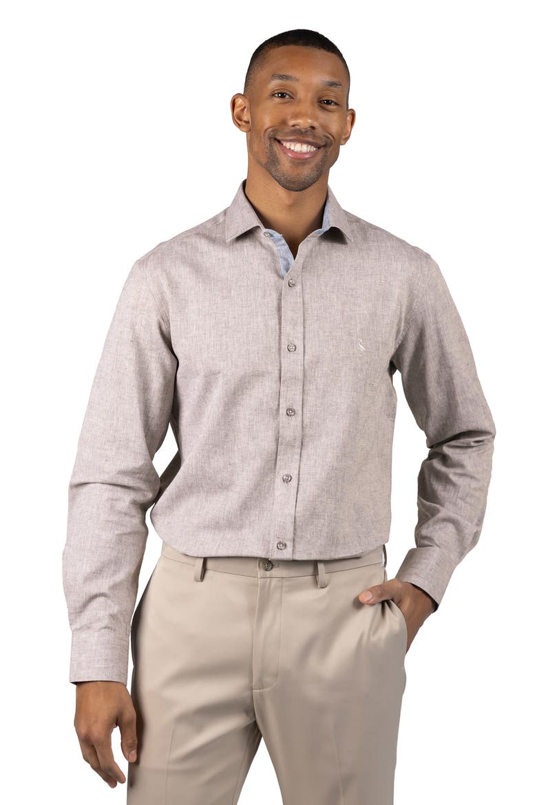 Mélange Linen Blend Button-Up Shirt, Alternate, color, MOCHA