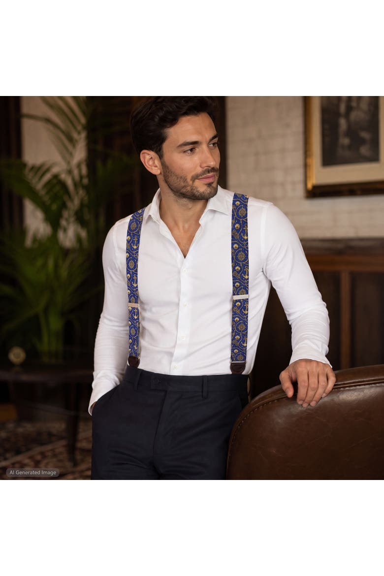 Anchor's Away Silk Novelty Button End Suspenders, Alternate, color, Navy